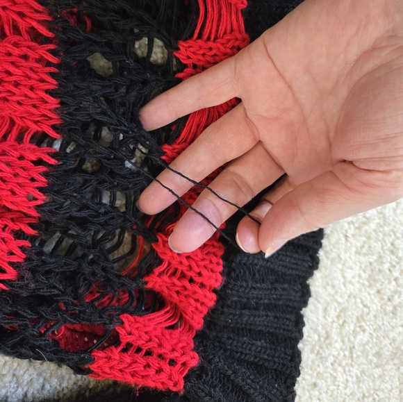 Lip Service Off-Shoulder Red and Black Sweater - Picture 2 of 4